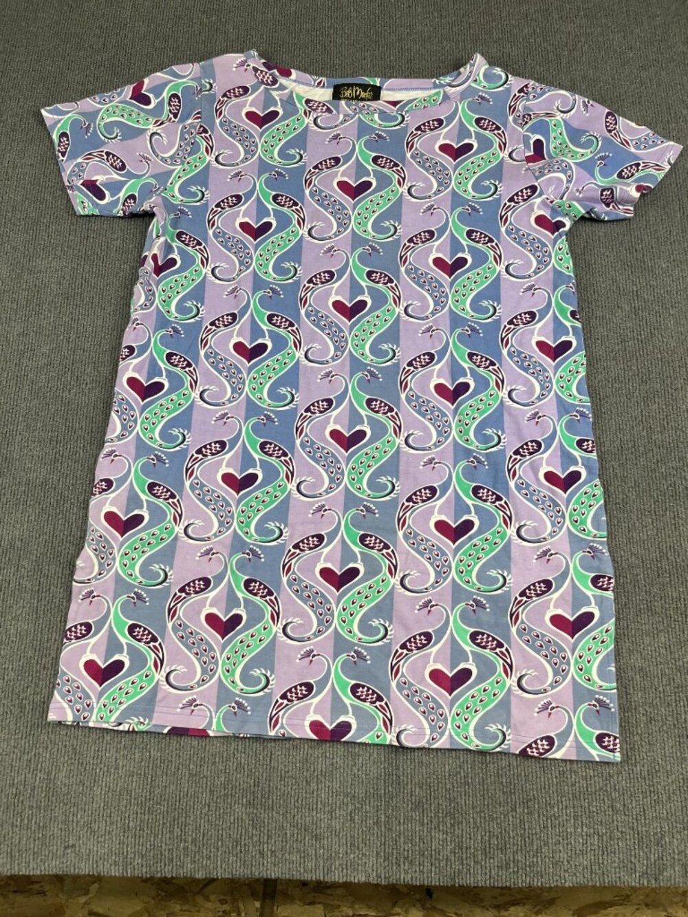 Bob Mackie Wearable Art Womens Multi-Color Peacock Heart Print T-Shirt Size L